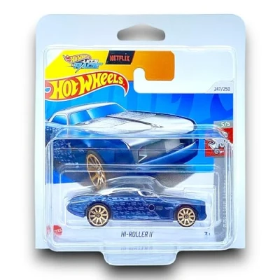 Image of Hot Wheels Hi Roller II (Blue &amp; Chrome Let&#039;s Race) 5/5 HW Rolling Metal 2024 247/250 (Short Card) includes a KLAS Car Keeper Protector Case HRY94
