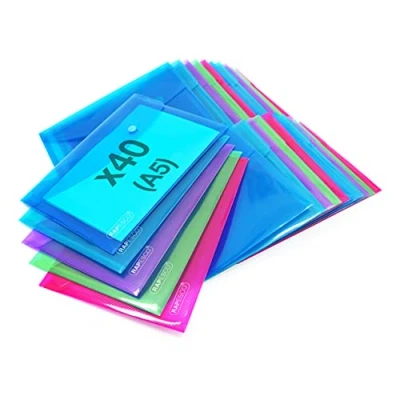 Image of Rapesco 1680 Popper Wallets, A5, Assorted Transparent Colours, Pack of 40