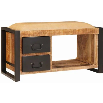 Image of vidaXL Storage Bench with Canvas 80x35x40 cm Solid Rough Wood Mango