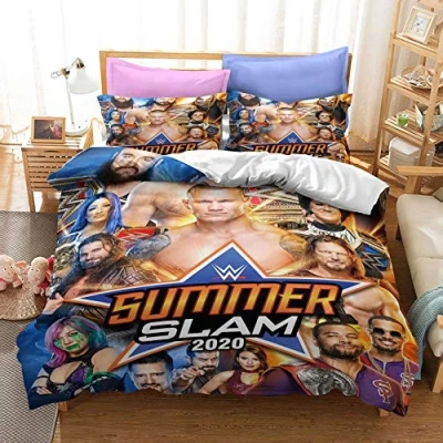 Image of NICHIYOBI World Wrestling Entertainment (WWE) Bed Linen Set with Duvet Cover and Pillowcase, Microfibre, 3D Digital Print, 3 Piece Bedding (10, Single, 135 x 200 cm + 80 cm)
