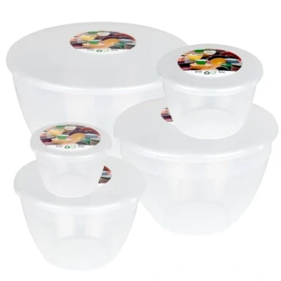 Image of Just Pudding Basins Clear Space Saving Set of Plastic Steam Bowls and Lids 5 Popular Sizes Up to 3 Pints