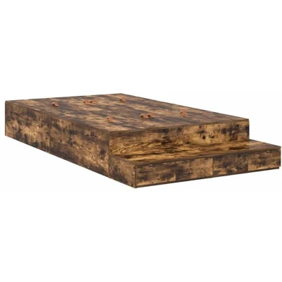 Image of vidaXL Smoked Oak Storage Bed Frame, 120 x 190 cm, High Quality Wood Materials, Lots of Space, Modern Design, Easy Assembly, Indoor Bedroom Furniture, Solid, Stylish, Durable