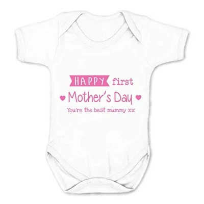 Image of Reality Glitch Happy First Mothers Day Babygrow (12 18 Months, White/Pink)
