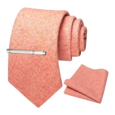 Image of JEMYGINS Cashmere Wool Tie and Pocket Square Clip Sets for Men, peach, M