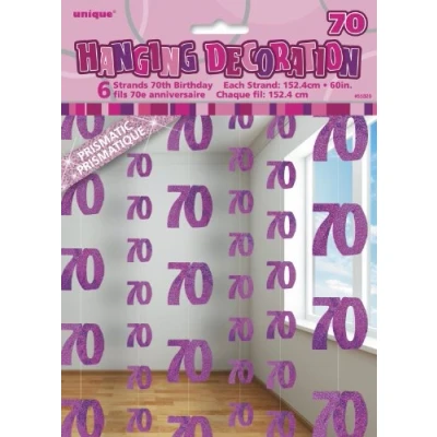 Image of Unique Party 55329 5ft Hanging Glitz Pink 70th Birthday Decorations, Pack of 6