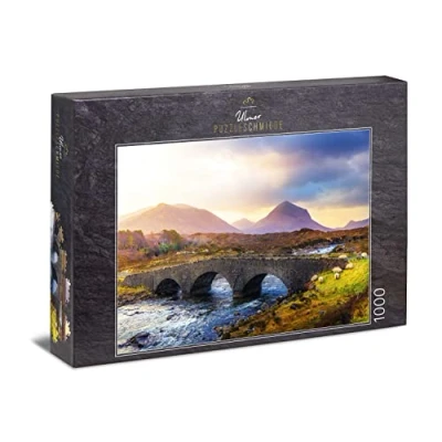 Image of Ulmer Puzzleschmiede, ‘Sligachan Bridge’ Jigsaw Puzzle, Classic 1000 Piece Scotland Historical Bridge Over Sligachan River on Skye, The Scottish Highlands