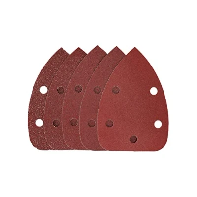 Image of Mirka Red Delta sanding Paper Wood Triangles / 100x140x140mm Hook &amp; Loop Adhesion 5 hole Mixed Grit P40, P60, P80, P120, P180 pieces for wood, metal and plastic