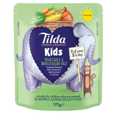 Image of Tilda Kids Vegetable &amp; Wholegrain Rice 125gr x 10 Pack