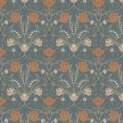 Image of 33009 Apelviken Leafy Vines Blossom Blue/Blush Galerie Wallpaper
