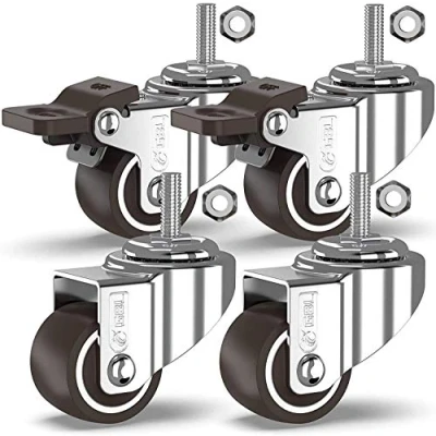 Image of GBL Heavy Duty Castor Wheels with 2 Brakes + Screws 25mm M8x20mm up to 40KG Pack of 4 No Floor Marks Silent Caster for Furniture Small Rubbered Trolley Silver Castors