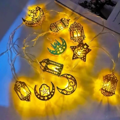 Image of Kimuwote 1.5 m 10 LED Ramadan Fairy Lights, 2 Modes Battery, Warm White, Muslim Light, Eid Decorative Star Moon Lights for Indoor, Home, Garden, Birthday
