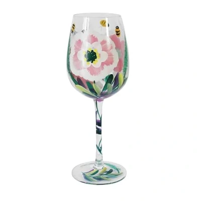 Image of Lesser &amp; Pavey Peonies Bees Wine Glass Lovely Gift for Women Men Designed by Lynsey Johnstone Luxury Every Occasions