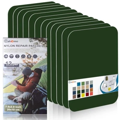 Image of Nylon Repair Patches 20x10 cm 12 pcs Tape Fabric Patch Self Adhesive Outdoor Camping Gear Kit for Tent, Umbrella, Down Jackets, Sleeping Bag, Knapsack （Dark Green）