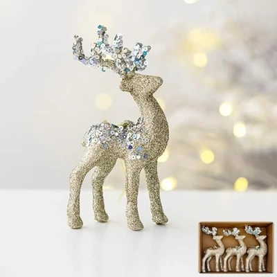 Image of Fassory 3 Pcs Reindeer Christmas Decorations, Glittering Champagne Ornaments, Tree Decorations Table Decoration (Glittering Champagne)