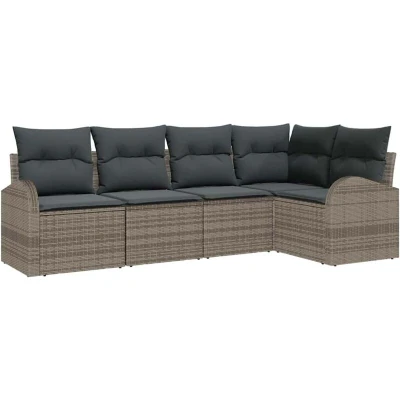 Image of vidaXL 5 Piece Garden Sofa Set with Cushions Grey Poly Rattan