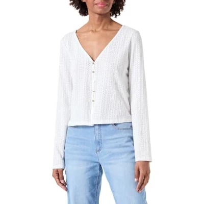 Image of PIECES Women&#039;s Pckelma Ls Cardigan Bc Longsleeve T Shirt, Cloud Dancer, M