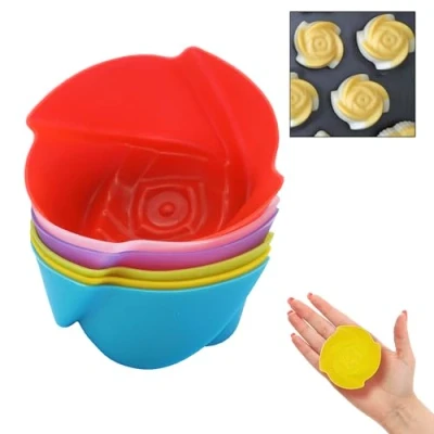 Image of 12x Random Flower Silicone Muffin Cases for Valentine Day Airfryer Cupcake Mould Baking Reusable Ramekins Air Fryer