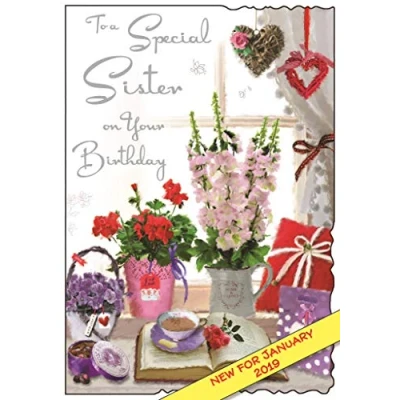 Image of Jonny Javelin to A Special Sister On Your Birthday Card Flowers in Window