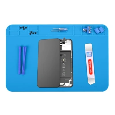 Image of MMOBIEL Soldering and Repair Mat Silicone 30 x 20 cm Heat Resistant up to 500C (932F) Workbench for Soldering, Cell Phone Electronics with Insulation Blue