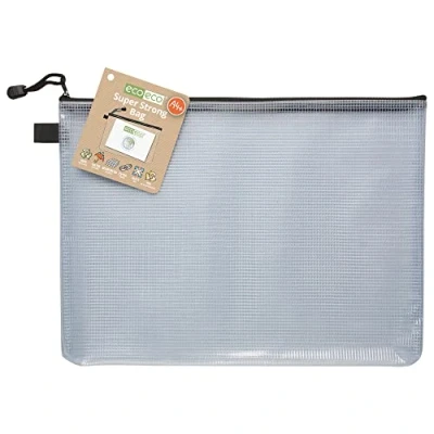 Image of eco A4+ 95% Recycled Super Strong Bag, Waterproof Mesh Tuff Reinforced, Black Zip Closure, eco039