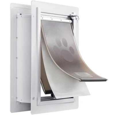 Image of VEVOR Pet Door, 12.28&quot; x 17.13&quot; Metal Frame with Lock and 3 Flap System Weatherproof Doggy Easy to Install in Interior or Exterior Walls, Door Suitable for Cat Doggie Kitties (White Medium)