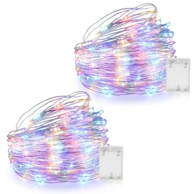 Image of 2 Pack 10M LED Fairy Lights, Battery Operated Lights Twinkle Waterproof Copper Wire String for Indoor Party Wedding Decorations(Multicolor)
