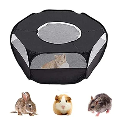 Image of Small Animal Cage, Pet Playpen, Play Tent, Indoor/Outdoor Bed Fence, Portable Playpen for Hamster, Chinchilla, Bearded Dragon and Hedgehog (Cover BLK)