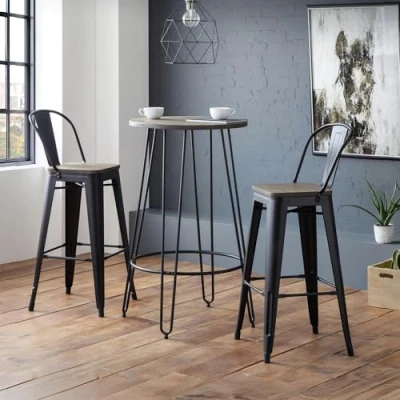 Image of Julian Bowen BAR Stool, Solid Wood &amp; Powder Coated Steel, Mocha Elm/Black, Height: 107, Width: 43, Depth: 46cm