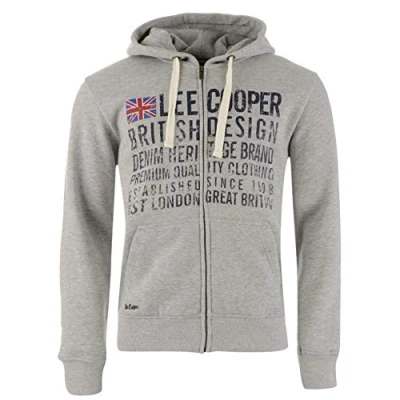 Image of Lee Cooper Mens Cotton Grey Zip Up Graphic Print London Hoodie (S, Grey)