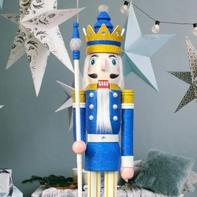 Image of CDL 150cm 60&quot; 5Ft Tall Life Size Large/Giant Blue Glitter Christmas King On Stand Holds Golden Scepter For Indoor Outdoor Xmas/Event/Wedding Decoration(5 Feet, K33)