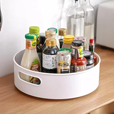 Image of Semlos Lazy Susan Turntable Cupboard Organizer, Multi functional Spice Rack for Kitchen Storage and Organization, Revolving Condiment Holder, Non Slip Racks 9&quot;