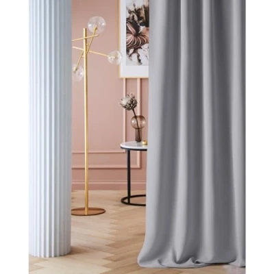 Image of ROOM99 Laurel Curtain with Ruffle Tape, 140 x 260 cm, Width Height Blackout Opaque Sliding Curtains, Living Room, Bedroom for Rail System, Light Grey, Pack of 1