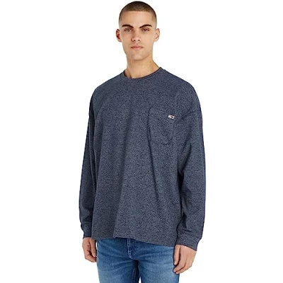 Image of Tommy Jeans Men&#039;s Sweatshirt Relaxed Waffle without Hood, Blue (Twilight Navy), S