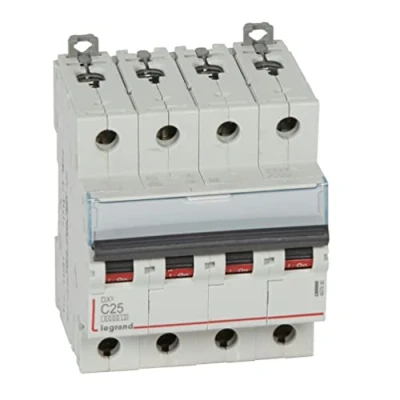 Image of Legrand 407930E, Magnetic Thermal Automatic Switch, 4P, 25A, C Curve, 10 kA, 4 module, DX3