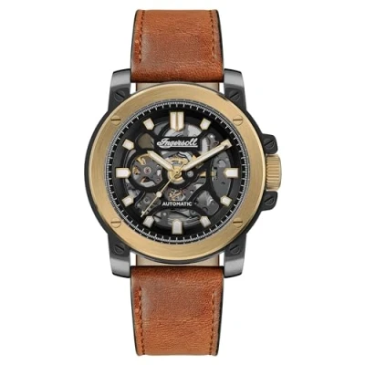 Image of Ingersoll The Freestyle Mens 45.5mm Automatic Watch with Skeleton Dial and Brown Horween Leather Strap