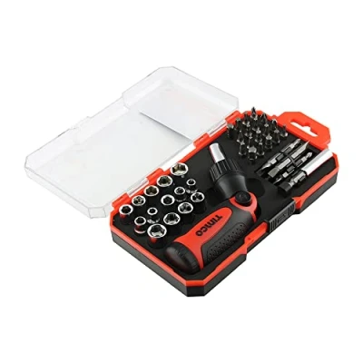 Image of TIMCO Ratcheting Screwdriver Bit Set with Assorted Driver Bits 46 Screwdrivers 29 Chrome Vanadium &amp; 14 Zinc Plated Sockets