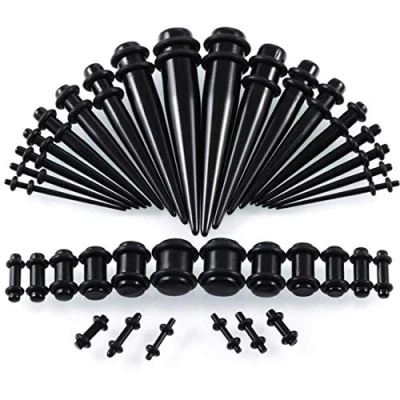 Image of Huacan Ear Stretchers Kit 1.6mm 10mm BOOM 36Pcs Flesh Tunnels Tapers Acrylic for Men/Women Body Piercing