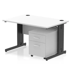 Image of Impulse 1200x800 Desk Cable Managed White/Black 2 Drawer Mobile Ped