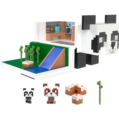 Image of Mattel Minecraft Toys Panda Playhouse Playset and Mob Head Mini Figure, Gift for Kids, HLL25