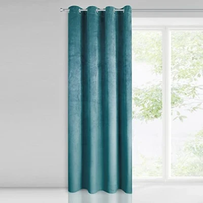 Image of Eurofirany Soft Plain Opaque Velvet Curtain with Eyelets 1 Unit, Fluffy Panel Drape Classic Glamour Elegant Living Room, Bedroom, 215 g/m2, Polyester, Light Turquoise, W55 x L98