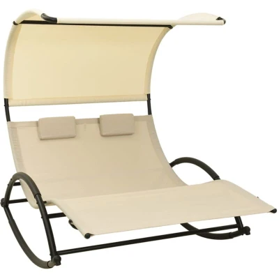 Image of vidaXL Double Sun Lounger with Canopy Textilene Cream