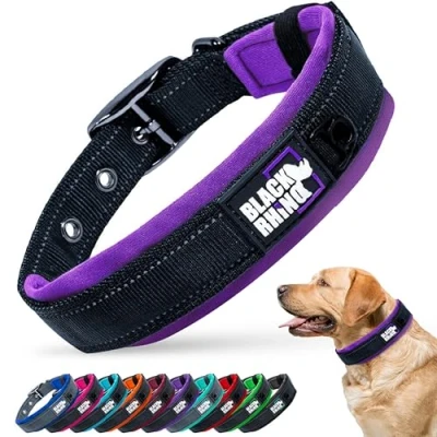 Image of Black Rhino The Comfort Collar Ultra Soft Neoprene Padded Dog for All Breeds, Collars Large Dogs Heavy Duty Adjustable Reflective Weatherproof (Medium, Purple/Bl)