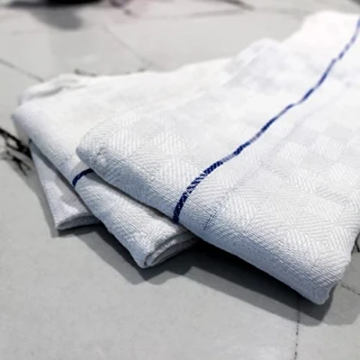 Image of Pegasus Textiles Waiter&#039;s Cloth Tea Towel Pack of 10 Colour White Check with Blue Stripe Restaurant, Bar, and Catering 100% Cotton