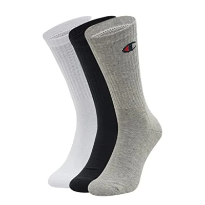 Image of Champion Unisex Core 3pp Crew Ankle Socks, Grigio Melange Chiaro, Bianco, Nero, 5 Mar UK