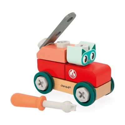 Image of Janod Brico&#039;Kids Build Your Own Cat Car Children’s Construction Game 27 Accessories + 1 Tool Pretend Play Toy Develops Dexterity &amp; Creativity 24 Months +, J06452, Multicolor