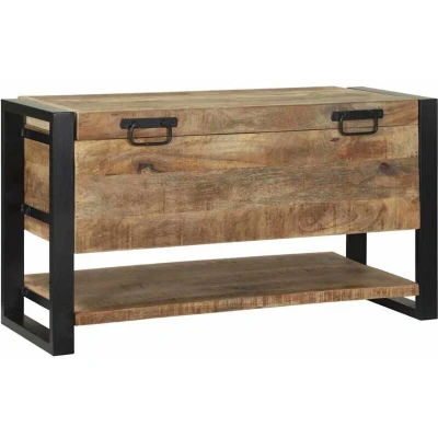 Image of vidaXL Mango Wood Storage Chest Rustic Industrial Trunk with Ample Rectangular Box for Living Room, Bedroom, Hallway, Home Decor