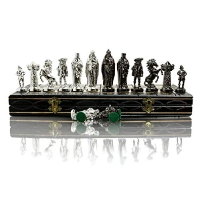 Image of Master of Chess Wooden Set with Pieces 41 cm / 16 in Large Folding Board Game for Adults and Kids Chrome Plated Weighted Plastic Decorations
