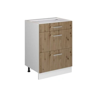 Image of Vicco Kitchen base cabinet Raul, Artisan oak/White, 60 cm with drawers, without worktop