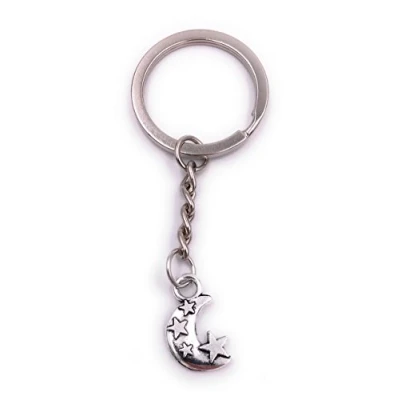 Image of H Customs Moon with stars Key chain pendant Silver metal