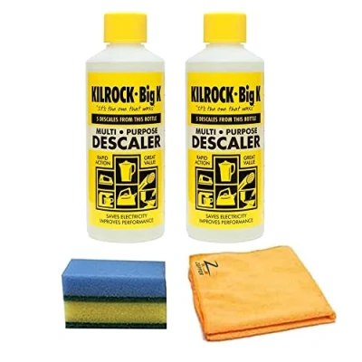 Image of Kilrock Big K 400ml Multi Purpose Descaler With 1x Microfiber Cloth &amp; 2x Cleaning Sponge For Appliances, Sinks, Taps, Tiles and Any Surfaces Pack of 2